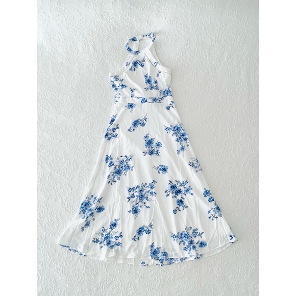 Lulu's White and Blue Floral Midi Dress - Picture 2 of 9